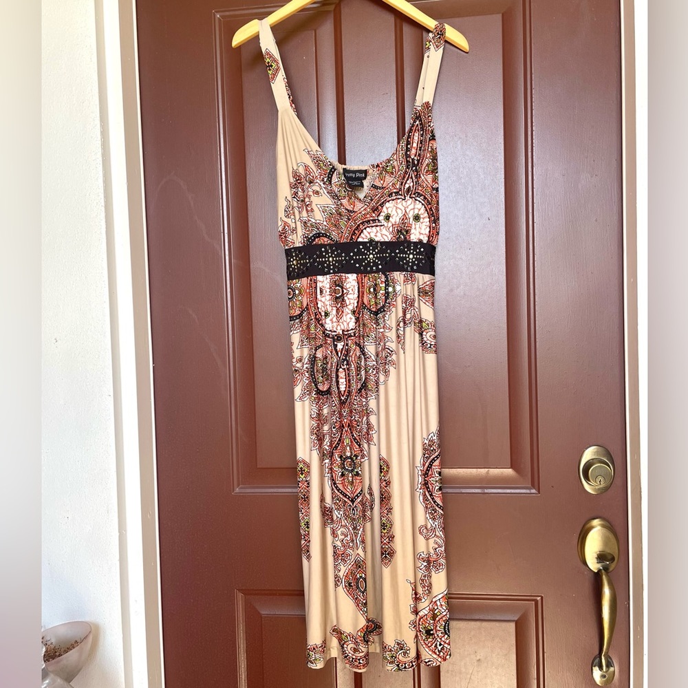 Pretty Pink Beige MIDI Tank Dress W/ Waist Accent Size 2X
